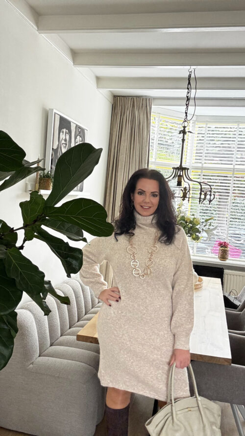 Coll dress beige azzurro-jurken Label-L